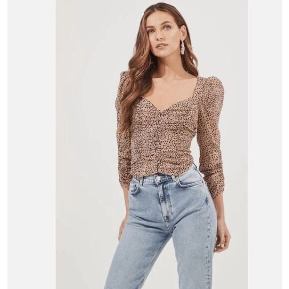 Astr The Label Colima Top Taupe Black Animal Leopard Print Elastic Back Size XS - Picture 1 of 12